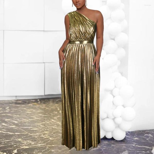 Robes décontractées Golden One épaule robe de soirée femmes formelle robe de bal dîner Maxi élégant paillettes brillant taille haute mince longue plissée