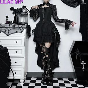 Robes décontractées Goth Noir Bustier Sirène Robe De Soirée Robes Y2K Vintage Élégant Dentelle Garniture Slim Lolita Pour Femmes Automne Streetwear