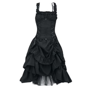 Vestidos casuales Goth Retro Party Dress Mujeres Victorian Gothic Lolita Sexy Black Lace Up Mesh Sawing Vintage Cosplay Disfraces