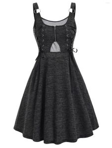 Casual jurken Gotische jurk plus size dames mouwloze veter o ring Heathered Vestidos femme zwart vintage sexy feest