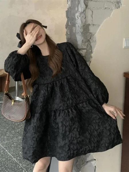 Robes décontractées Gothique Harajuku surdimensionné robe noire femmes goth école étudiant à manches longues courte automne mode coréenne kpop robe d'été