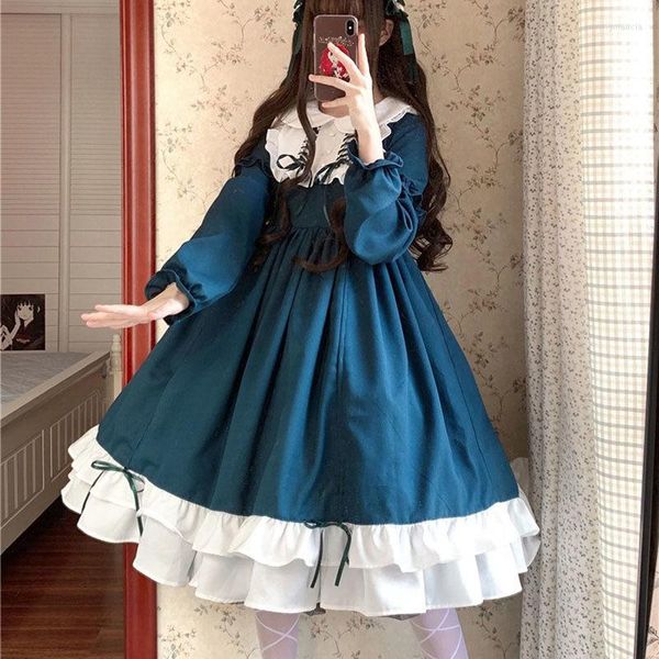 Vestidos casuales gótico Lolita vestido victoriano Medieval mujer princesa chica Cosplay disfraz Harajuku mujer japonesa T50