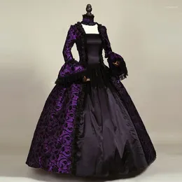 Casual jurken Gothic Purple en Black Floral Print Brocade Victoriaans tijdperk Dress Stage kostuum