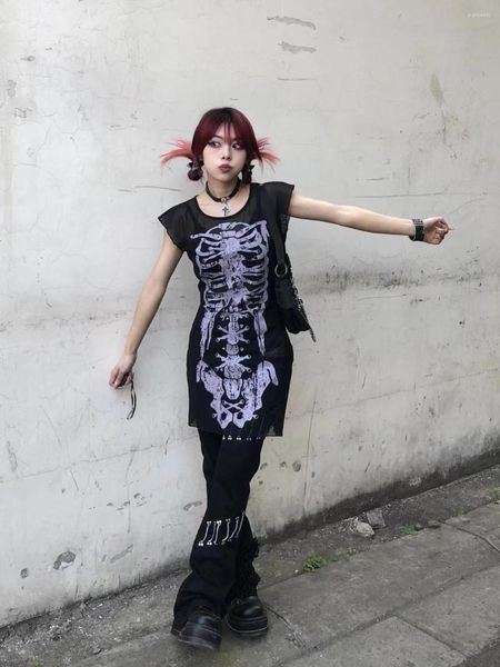Robes décontractées squelette gothique tatouage à manches
