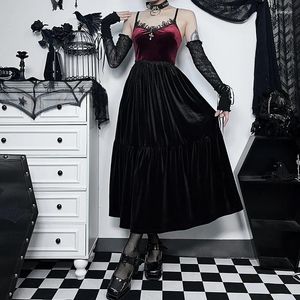 Robes décontractées gothiques chéries couche couche en velours robe femme grunge punk vintage dos non les bretelles de spaghetti sorcières fête