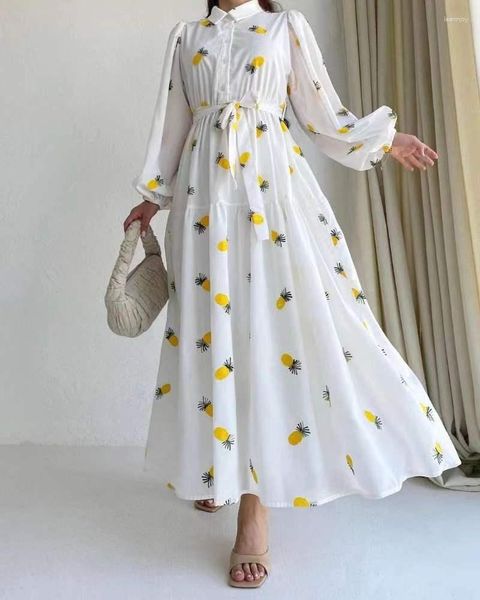 Vestidos casuales Gotoola estilo francés Platycodon grandiflorum suave primer amor fruta impreso manga larga cintura ajustada vestido de Oriente Medio