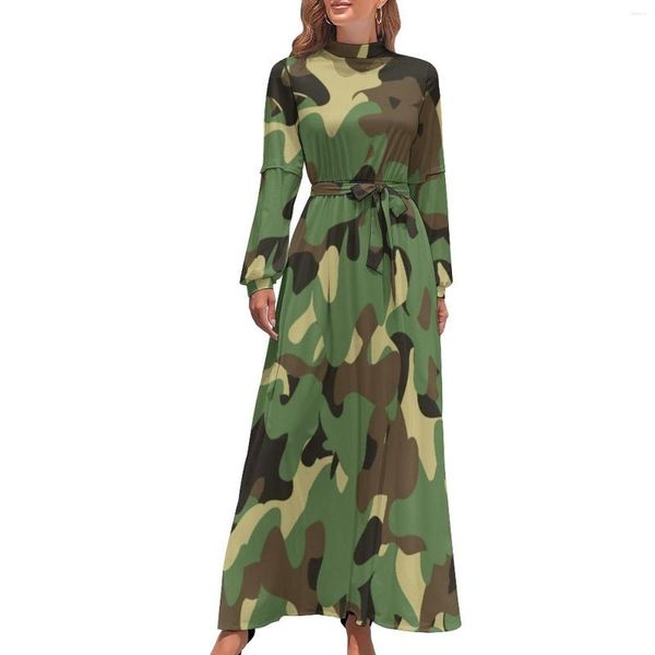 Vestidos casuales Vestido de camuflaje verde Ejército Como Imprimir Lindo Maxi Street Wear Bohemia Largo Alto Cintura Gráfico Vestidos