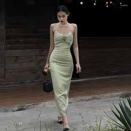 Vestidos casuales vestido verde apliques Sexy Halter espalda abierta elegante fiesta para mujeres 2023 espalda descubierta verano una pieza Corea