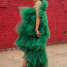 Casual jurken Groen High Low Lessed Tule Women 2023 Street Fashion Long Summer Dress to Party Vestido de Mulher