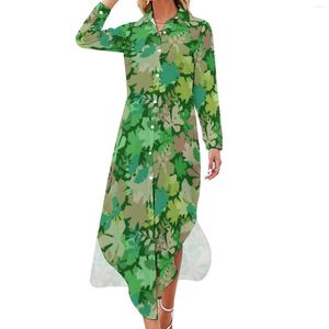 Robes décontractées feuilles vertes en mousseline de soie robe feuillu forêt impression plage esthétique femmes Sexy graphique vêtements grande taille 5XL 6XL