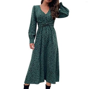 Casual jurken groene luipaardprint maxi-jurk elegante swing v-hals lange mouw dames herfst chic slim fit bohemien party sexy