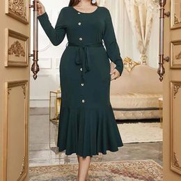 Robes décontractées Vert Plus Taille 4XL Fête pour femmes à manches longues plissée robe de queue de poisson élégante bureau dames robe de soirée formelle