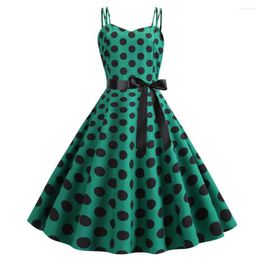 Robes décontractées Vert Polka Dot Halter Robe Vintage Années 50 Années 60 Gothique Pin Up Rockabilly Robe Femme Sexy Spaghetti Strap Party Summer 2023