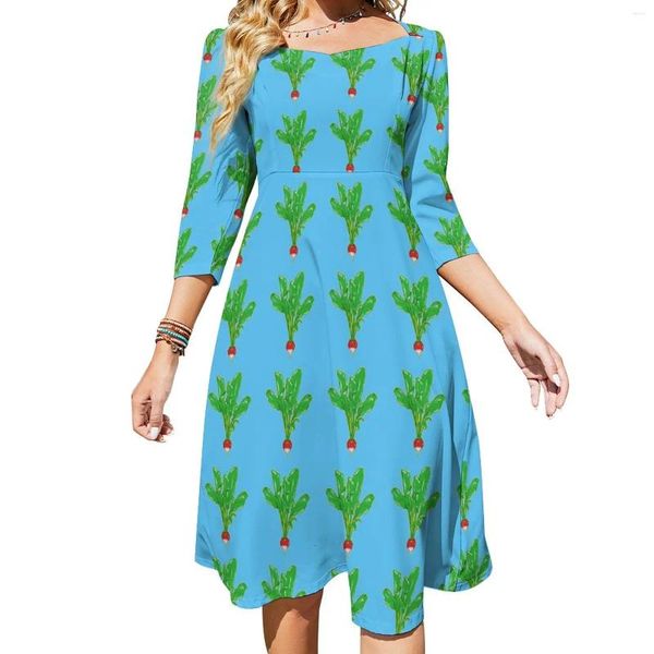 Vestidos casuales Vestido de rábanos verdes Primavera Impresión vegetal Playa para mujer Tres cuartos Streetwear Tamaño grande personalizado