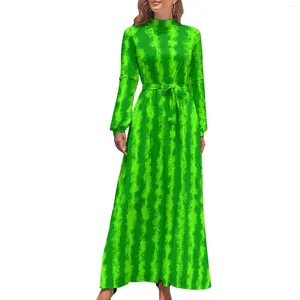 Robes décontractées robes à rayures vertes pastèque imprimé kawaii personnalisé maxi haute taille plage esthétique à manches longues