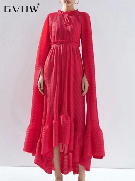 Robes décontractées gvuw plissée robe de mode col froissé à manches longues printemps 2024 Mid-longueur Loose Chic Style Elegant Lady 17G4259