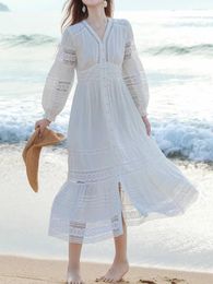 Abiti casual GypsyLady Abito longuette chic francese elegante Pizzo di cotone Bianco Boho Autunno Primavera Vocazione Donna Manica lunga Abiti da donna