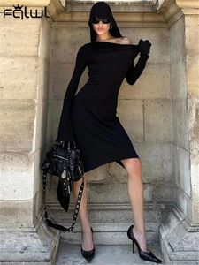 Robes décontractées Habbris Black Fashion Asymétrique Asymétrique Robe midi causale Streil pour femmes 2024 AUTTRE HIVER LONG LONG LONG MAXI Gothic