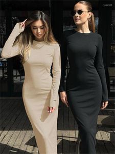 Robes décontractées Habbris Automne Rosered Bodycon Maxi Robe Causal Vêtements pour femmes 2024 Manches longues O Cou Basic Mode Noir