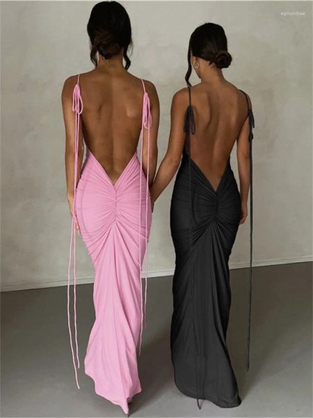 Robes décontractées Habbris Sexy Pink Manches sans manches maxi robes de fête pour les femmes 2024 Summer sans dossier Longdies Black Evening