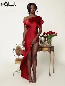 Casual jurken Habbris Summer Red Off Shoulder Split Long Evening Party Outfits Women 2024 Sexy Backless Satin Maxi Dress Elegant