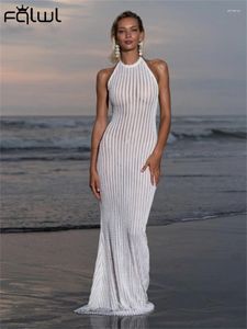 Robes décontractées Habbris Summer White Halter Bodycon Long Beach Party Vêtements Femmes 2024 Sexy Hollow Out Black Maxi Robe Vacances