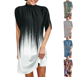 Casual jurken halfhoge kraag tie-dye print mini voor dames korte mouwen feestjurk losse kerst vestidos de noiva