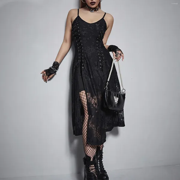 Robes décontractées Halloween 2023 Robe gothique Goth Lolita Y2K Mini Noir Drapé Moulante Vintage Fête d'anniversaire pour femmes Harajuku Punk Robes