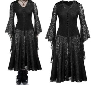 Casual Jurken Halloween Cosplaykostuums Enge Vampier Heksenkostuum Dames Middeleeuws Victoriaans Maskerade Zwart Kant Hol Maxi D8479727