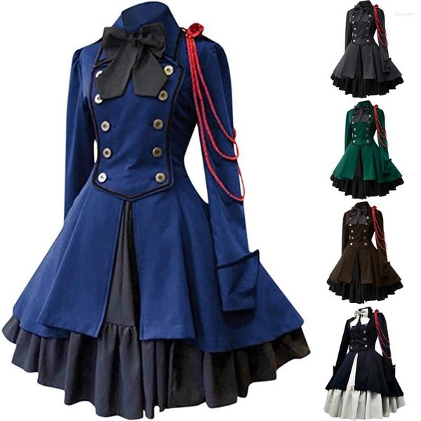 Vestidos informales Halloween Cosplay Elegante para mujeres Medieval literario retro gótico preppy estilo steampunk bow manga larga vestida