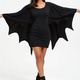 Robes décontractées Halloween Robe Femmes Plus Taille Solide Col Rond Bat Manches Longues Gothique Mini Mode Dames Robe De Mujer 220919