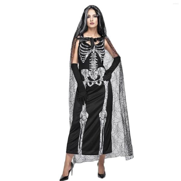 Robes décontractées Halloween Ghost Mariée Robe Squelette Noir Pour Femmes Zombie Devil Party Mascarade Effrayant Vampire Cosplay Costumes Costumes