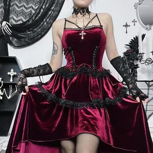 Casual Jurken Halloween Gothic Velet Bodycon A-lijn Jurk Vrouwen Vintage Mouwloze Lace Up Cami Steampunk Kleding