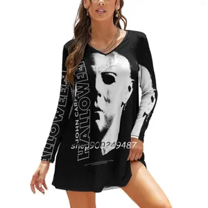 Casual Jurken Halloween Michael Myers Groot Gezicht Vrouwen Hoge Taille Mini Jurk Lange Mouw Herfst Mode