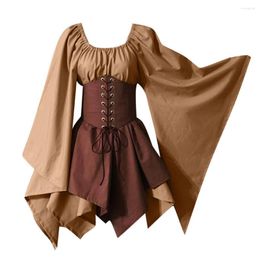 Robes décontractées Halloween Femmes Witch Robe Cosplames médiévaux Costumes rétro Gothic Party à manches longues Corset Lace Up Slim irrégulier