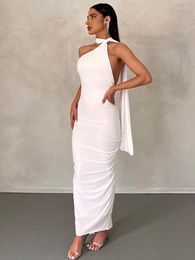 Casual jurken Halter Backless Maxi For Women Summer 2023 Elegant Mermaid Long Party Evening Jurk Kandage Ruched bodycon White