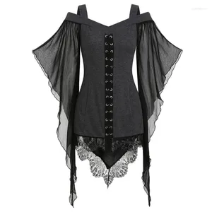 Robes Décontractées Mouchoir Chemise Robe Oeillet À Lacets Gothique Punk Femmes Drapé Manches Épaule Froide Tunique Longue Blouse Tops Costume De Sorcière