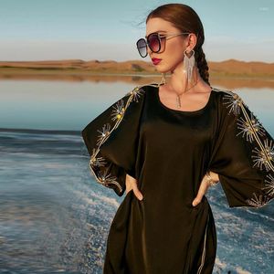 Vestidos casuales cosidos a mano con diamantes de imitación de noche Kaftan Abayas mujeres caftán marroquí musulmán Turquía Dubai Arabia Saudita fiesta boda largo