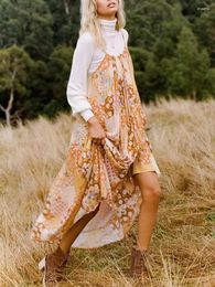 Casual jurken Dames Dames bloemenprint Beach Boheems Strapless Robe Vintage Summer Rayon A-Line Boho Maxi Dress Vestidos