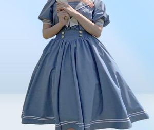 Casual jurken Harajuku Sailor Collar Navy Dress Domem Japanese lolita Sweet Bowknot Girls Cotton Kawaii Preppy Style Long Sleeve8871035