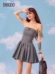 Casual Jurken Harajuku Vrouwen Tube Jurk Slanke Grijze Zomer Sexy Strapless Backless Geplooide Mini 2024 Est Club Kleding INKEO 3D048