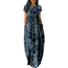 Robes décontractées fleurs hawaïennes imprimer femmes décontracté à manches courtes robe ample longue Double poche plage vacances robe femme robe 230223