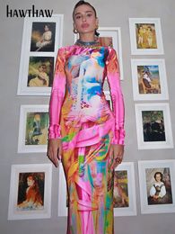 Casual jurken Hawflaw Gaun Panjang Busana Wanita Lengan Ketat Bercetakan Baju Jalan Barang Grosir Pakaian Musim Gugur Untuk Bisnis 230328
