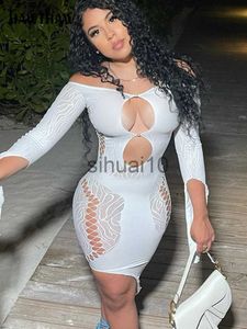 Casual Jurken Hawthaw Vrouwen Sexy Slash Neck Hollow Out Party Club Avond Lange Mouwen Bodycon Witte Mini Jurk 2022 Zomer kleding Streetwear J230705