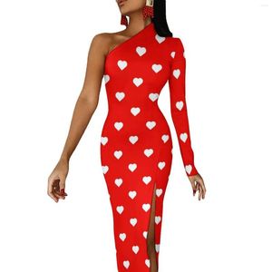 Casual Jurken Harten Print Maxi Jurk Lange Mouw Wit En Rood Sexy Bodycon Lente Esthetische Vrouwen Grafische Vestidos