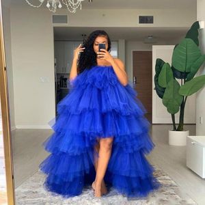 Casual jurken Hi lage gezwollen tule prom jurk feest gelaagde balcocktail formele jurk koninklijke blauwe rok tutu dames orchidee dresscasual