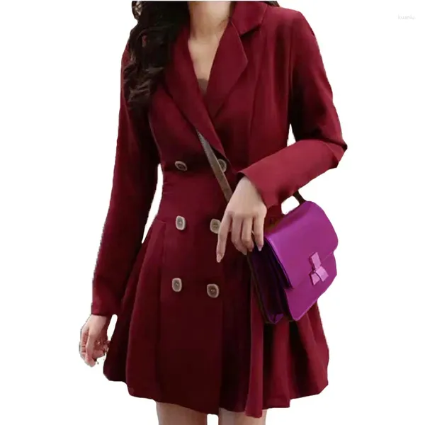 Robes décontractées Blazer de mode d'automne haut de gamme Habille des boutons doubles châle collier long des blazers plissés élégants vestidos