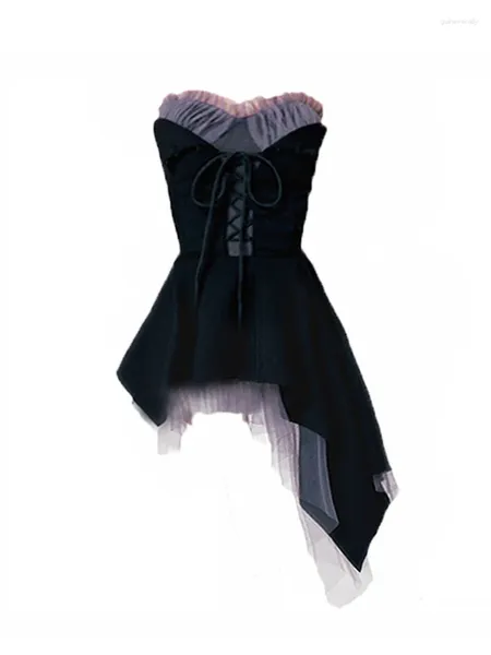 Robes décontractées banquet haut de gamme sans bretelles robe corset femme sexy coffre enveloppe une pièce robes à lacets mince robe de bal noir gyaru