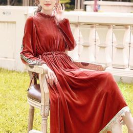Casual jurken High -end voor vrouwen 2023 Bereik Silk Velvet Dress Dames Temperament Drawtring Taille Slim kleding Vestidos