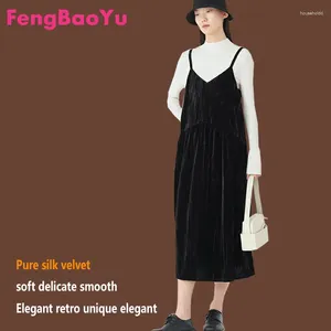 Casual jurken high-end zijden fluweel halterjurk voor dames lente zomer zwart mouwloos groot formaat 3xl dikke meid buitenkleding